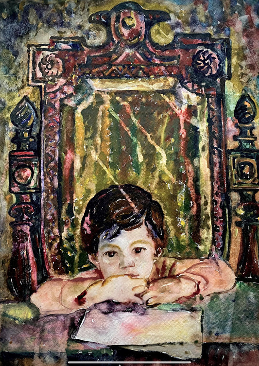 "Portrait of the son Serhiy Verbicki" 1986 yr. Watercolor monotype. Serhiy (senior) Verbicki. Exhibition at the Shevchenko National Museum 2021 yr.