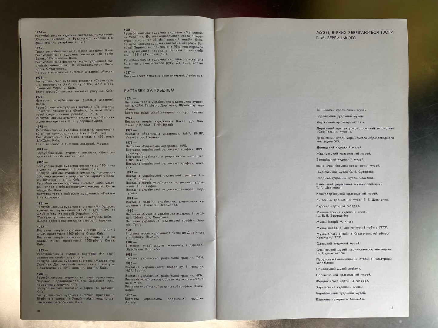 Catalog of the exhibition of works Heorhiy Verbicki. 1988 year. National Union of Artists of Ukraine.