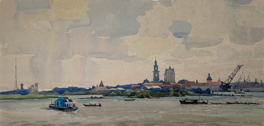 "Astrakhan, View from the Volga River" 1962 yr. Watercolour. Heorhiy Verbicki. Kept in the Shevchenko National Museum.